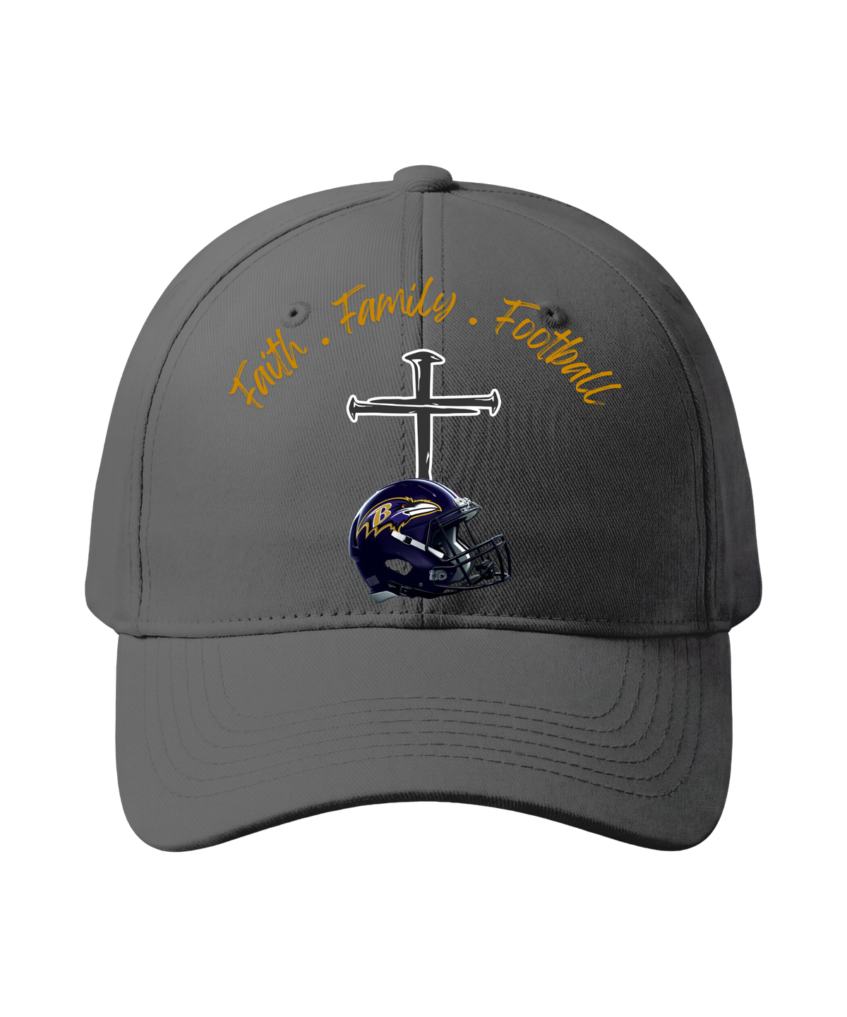 Faith • Family • Football Gray Baseball Hat